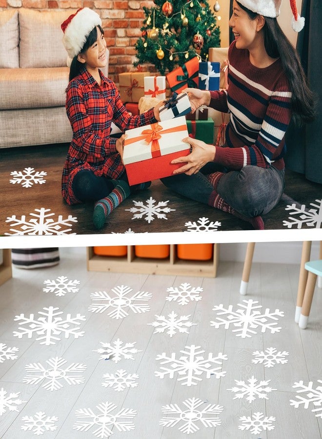 ReliThick 30 Pcs Snowflake Floor Decal Winter Snowflake Floor Sticker Removable Window Cling Christmas Self Adhesive Wall Decal for Xmas Decor Winter Party Supply(White) - Image 3